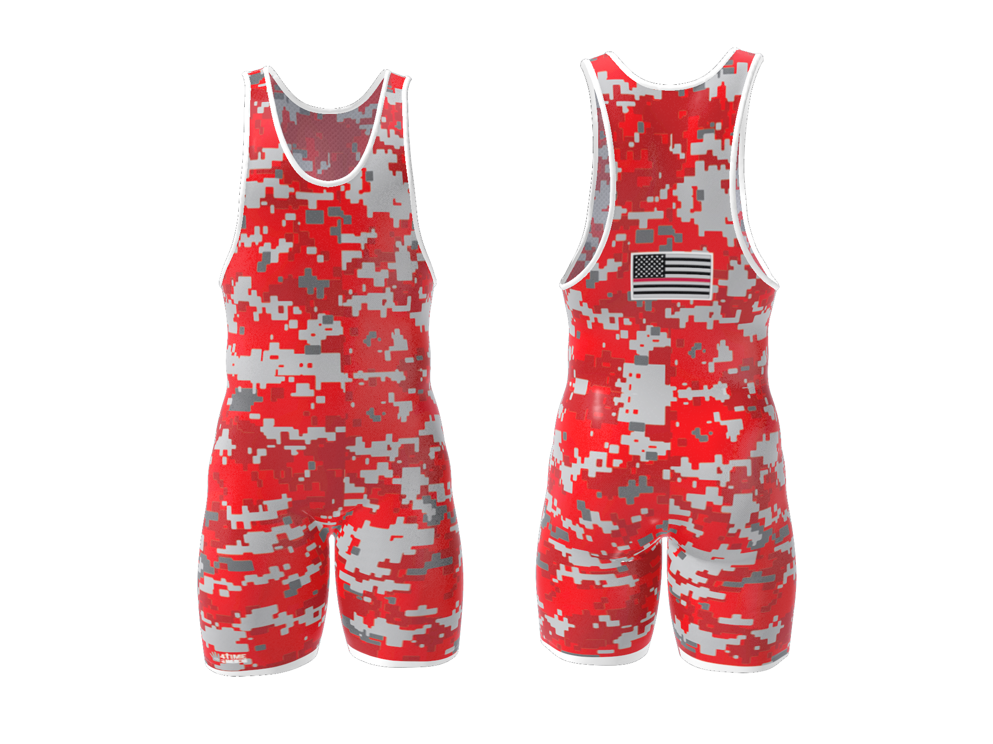 Digital Camo - Red Wrestling Singlet